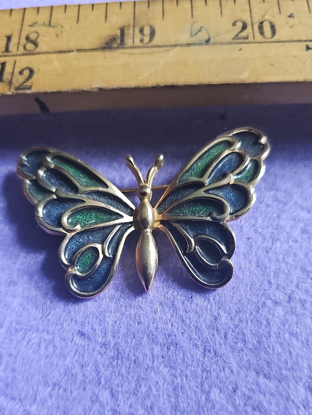 Dynasty Gold-Tone Butterfly Pin with Blue and Green Enamel